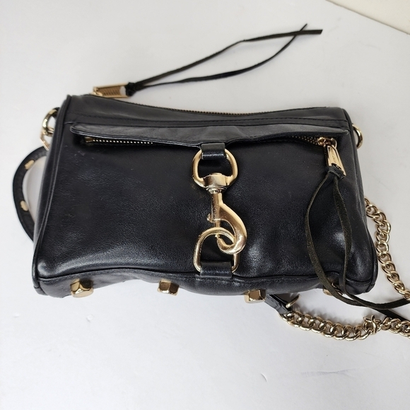 REBECCA MINKOFF Crossbody Mini MAC Black with Gold Chain Leather Purse - Picture 4 of 17